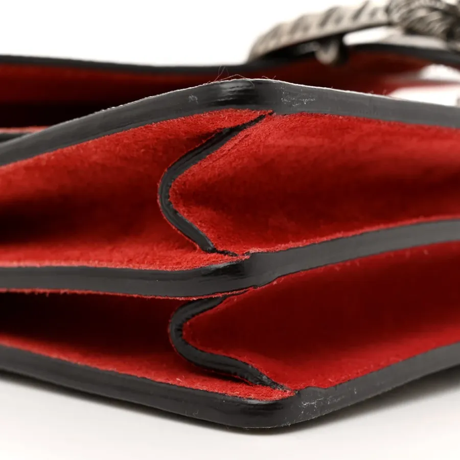 Gucci Small Dionysus Shoulder Bag Red GG Supreme Monogram Coated Canvas Aged Silver Hardware