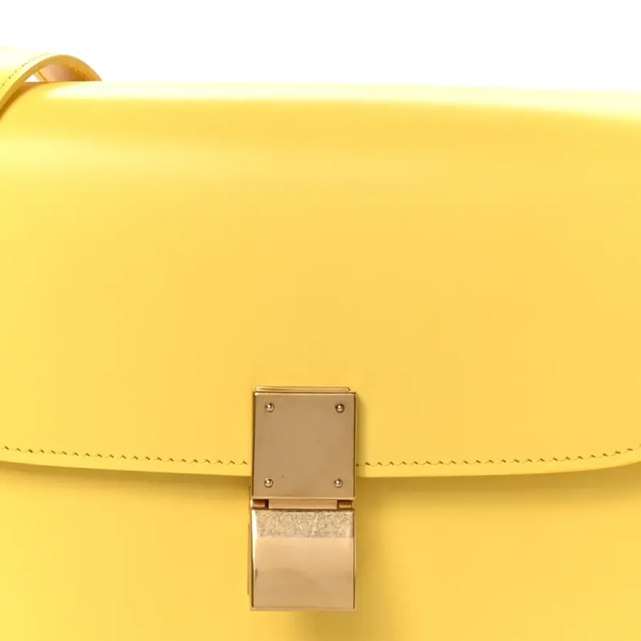 Celine Small Teen Classic Box Flap Bag Yellow Box Calfskin Leather Gold Hardware