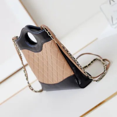 Chanel Quilted Lambskin Leather Black and Milk tea color Crossbody Bags