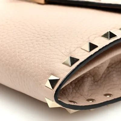 Valentino Garavani Medium Rockstud Flip Lock Shoulder Bag Poudre Pebbled Calfskin Leather