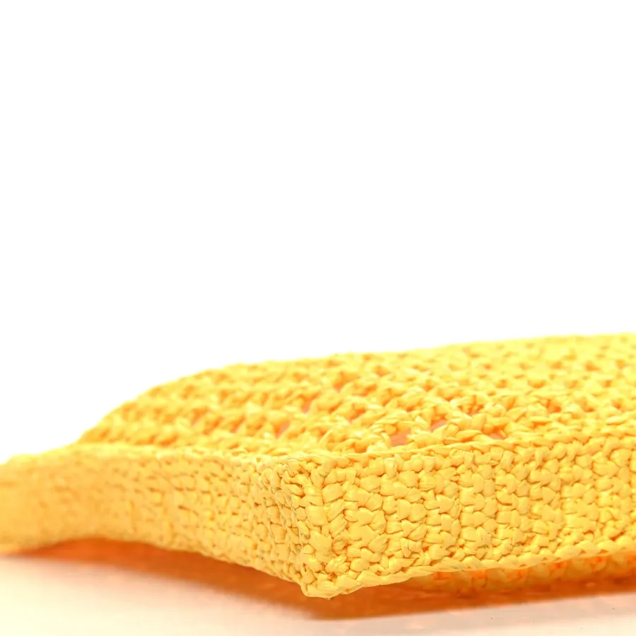 Prada Large Effect Crochet Logo Embroidered Tote Bag Giallo Yarn Raffia