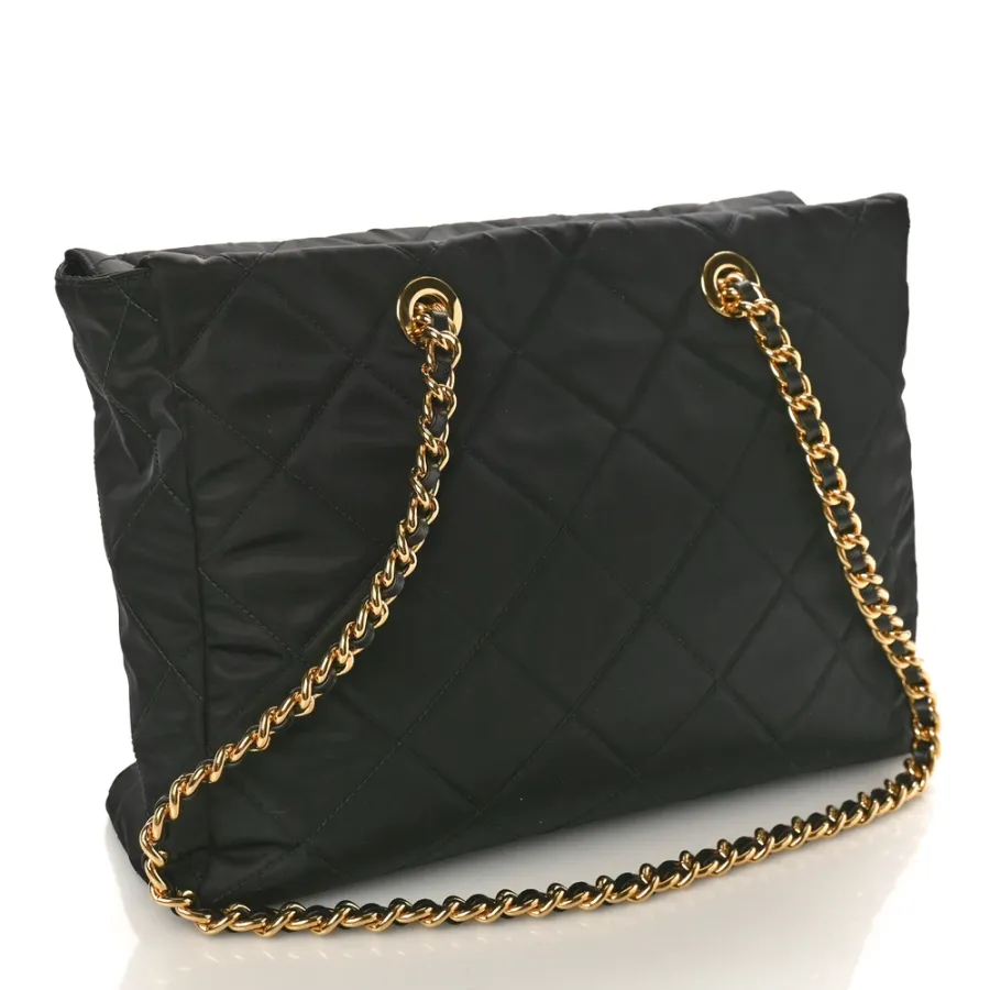 Prada Large Impuntu Triangle Stitched Re-Edition 1995 Chaine Shoulder Bag Black Re-Nylon & Saffiano Leather