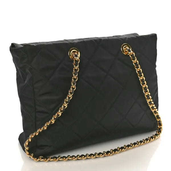 Prada Large Impuntu Triangle Stitched Re-Edition 1995 Chaine Shoulder Bag Black Re-Nylon & Saffiano Leather - Image 3