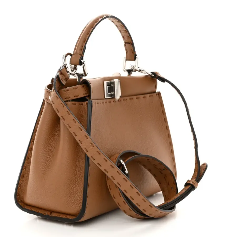 Fendi Mini Peekaboo Iconic Satchel Mou/Milk Bi-Color Cuoio Romano Selleria Leather Silver Hardware