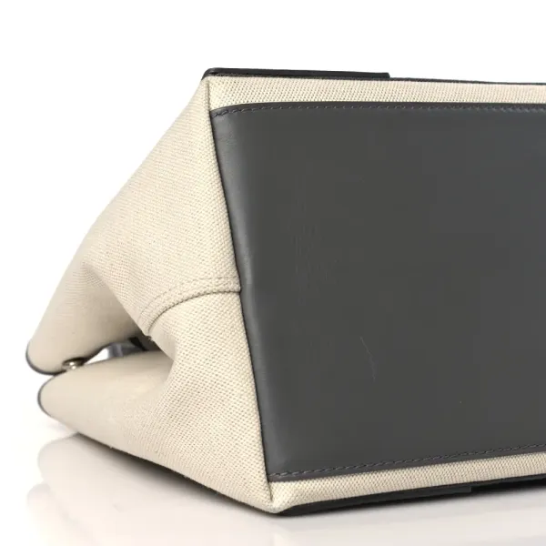 Balenciaga S Navy Cabas Naturel Gris Acier Cotton Canvas & Calfskin Leather - Image 5