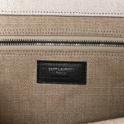 Saint Laurent Large Rive Gauche Tote Optic White Linen & Calfskin Leather