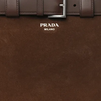 Prada Large Double Belt Tote Cacao Scamosciato Suede Leather