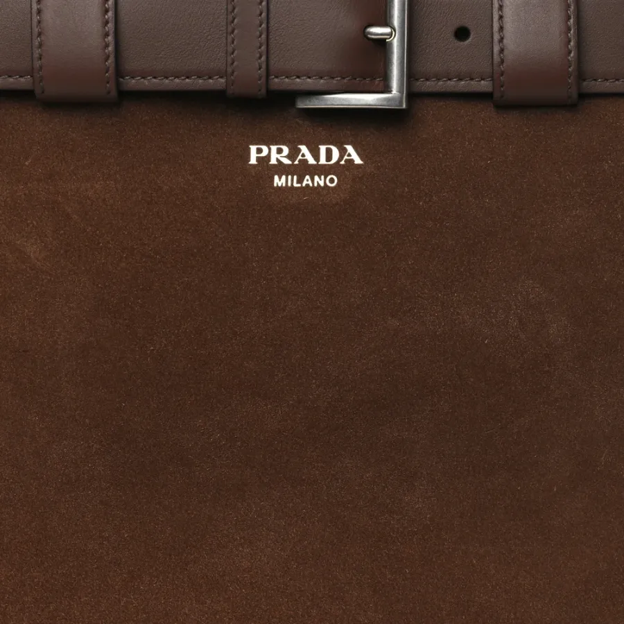 Prada Large Double Belt Tote Cacao Scamosciato Suede Leather