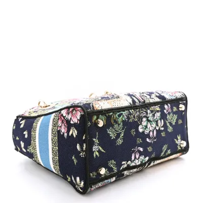 Dior Medium D-Constellation Lady D-Lite Blue Multicolor Embroidered Canvas Gold Hardware