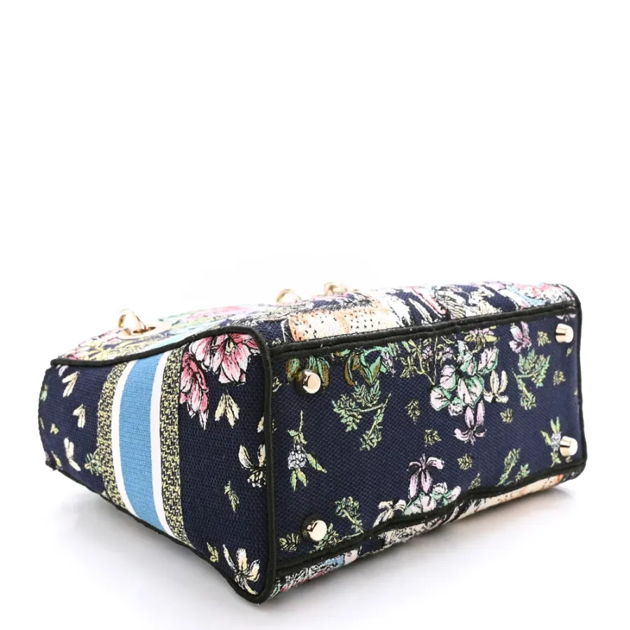 Dior Medium D-Constellation Lady D-Lite Blue Multicolor Embroidered Canvas Gold Hardware