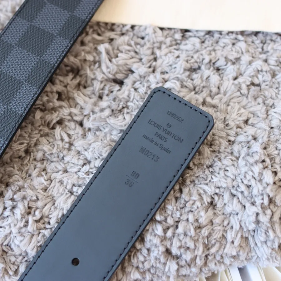 Louis Vuitton Men's Initiales Reversible Belt In Black/Grey/Brown Monogram And Damier Canvas With Silver/Black Hardware 40mm