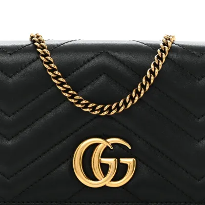 Gucci Mini GG Marmont Bag Black Calfskin Matelassé Leather Aged Gold Hardware