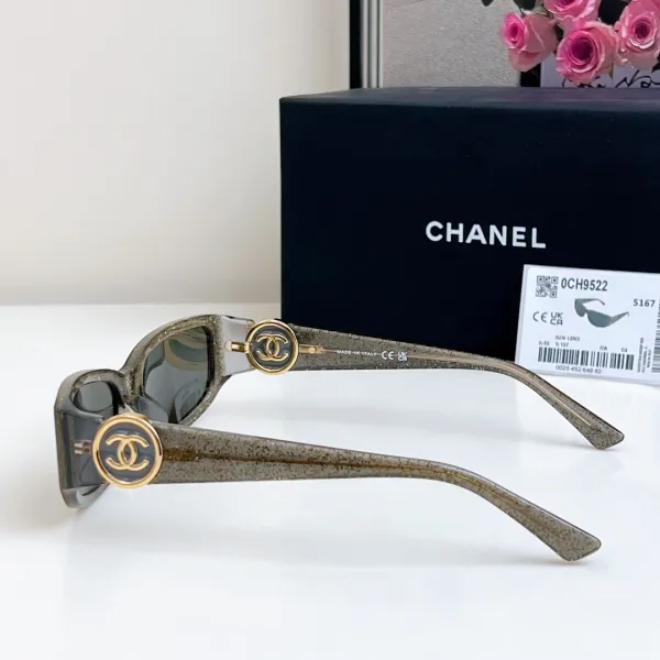 CHANEL square frame glasses grey gold color size 56-18-137 - Image 4