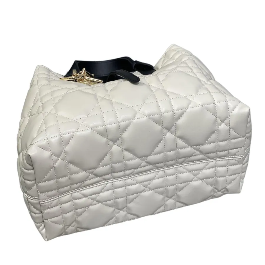 Dior Medium Dior Toujours Bag In White And Black Macrocannage Calfskin With Light Gold Hardware