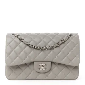 Chanel Double Flap Jumbo Grey Lambskin Bag