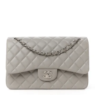 Chanel Double Flap Jumbo Grey Lambskin Bag