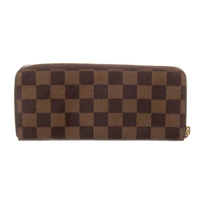 Louis Vuitton Large Wallet Damier Ebene Pattern Canvas & Clemence Leather Brass Hardware