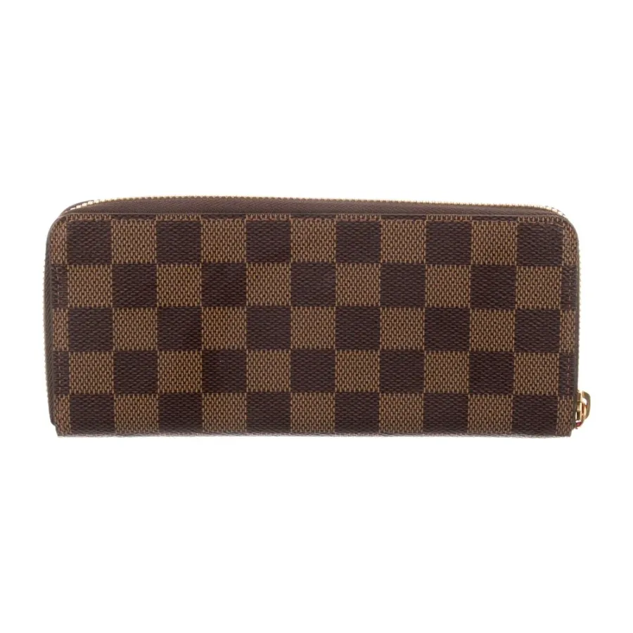 Louis Vuitton Large Wallet Damier Ebene Pattern Canvas & Clemence Leather Brass Hardware