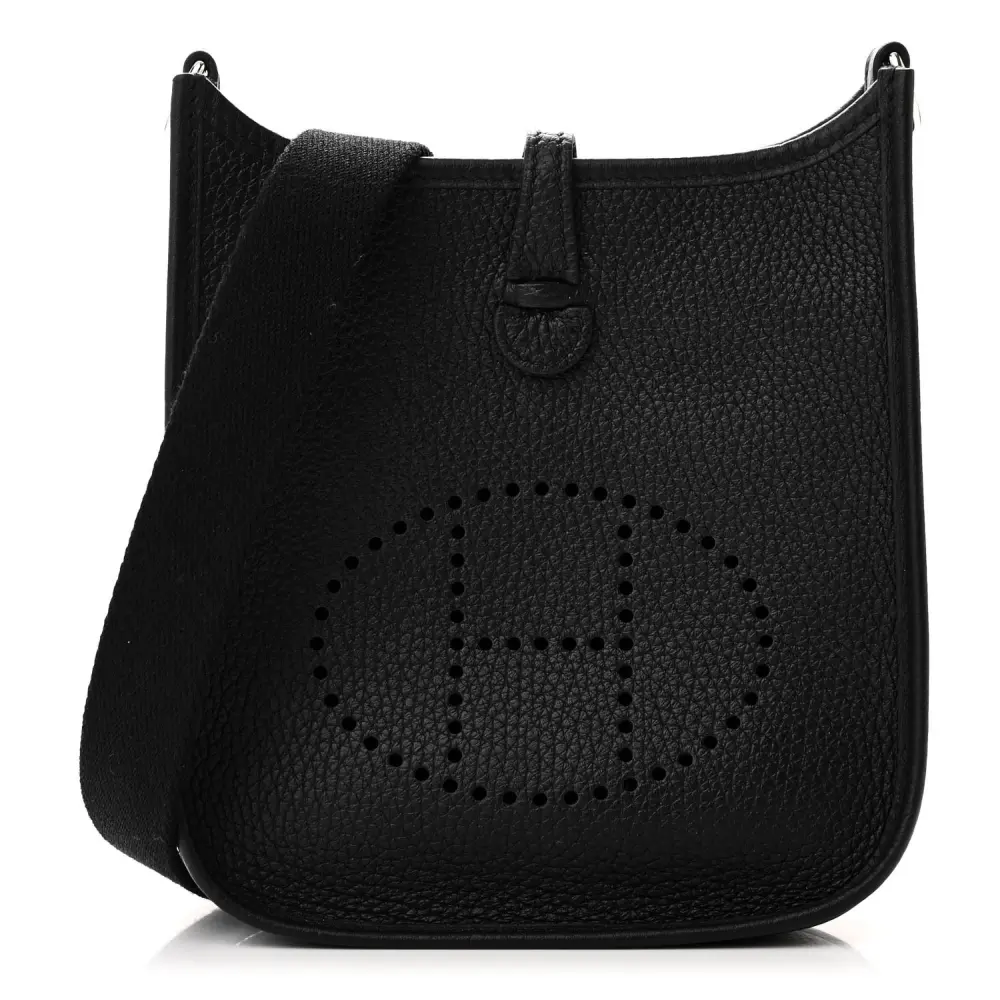 Hermès Evelyne TPM Preto Couro Taurillon Clemence Hardware Prateado