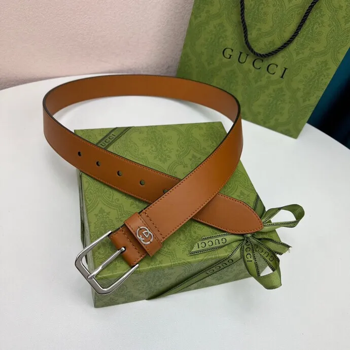 Gucci Men's Square Buckle And Interlocking G Belt In Black/Brown Calfskin With Gold/Silver Hardware 35mm