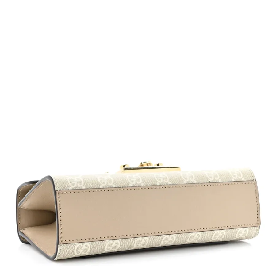 Gucci Small Padlock Chain Shoulder Bag Beige / Mystic White / Oatmeal GG Supreme Monogram Canvas & Textured Dollar Calfskin Leather Gold Hardware
