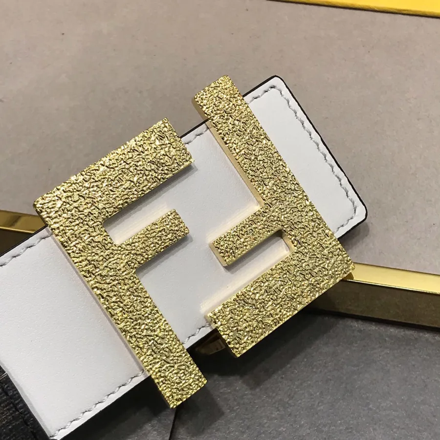 Fendi Men's FF Reversible Belt In White/Black Calfskin And FF Monogram Canvas With Gold/Silver Hardware 38mm
