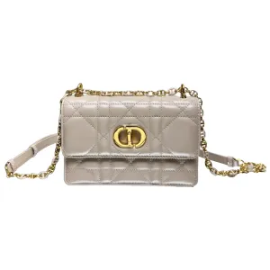 Dior Miss Caro Mini Bag With Chain In Beige/Black/White/Powder Pink Macrocannage Lambskin Gold Hardware
