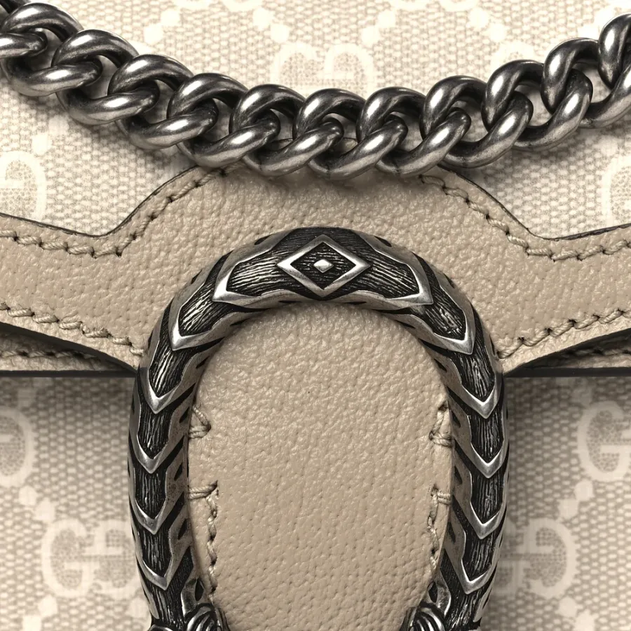 Gucci Small Rectangular Dionysus Shoulder Bag Beige / Mystic White / Oatmeal GG Supreme Monogram Canvas & Textured Dollar Calfskin Leather Aged Silver Hardware