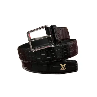 Louis Vuitton Men's Heritage Belt In Black Crocodile-Embossed Calfskin With Gold/Silver/Black Hardware 35mm