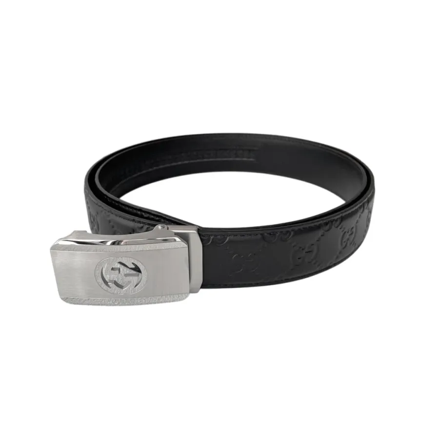 Gucci Men' s Rectangled Buckle Belt In Black/Brown Calfskin With Gold/Silver Hardware 35mm