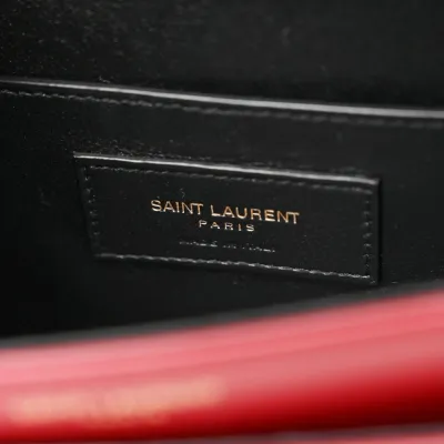 Saint Laurent Medium Solferino Satchel Rouge Opyum Monogram Box Calfskin Leather Brass Hardware