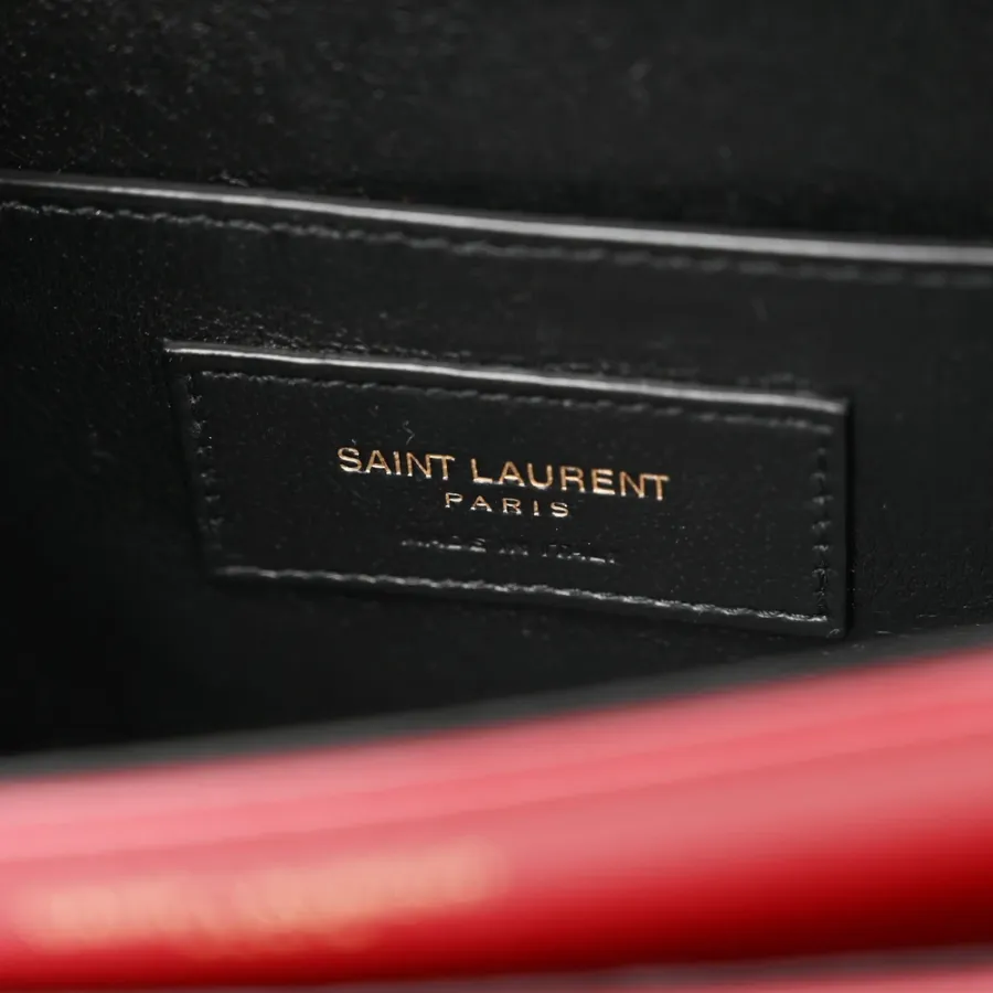 Saint Laurent Medium Solferino Satchel Rouge Opyum Monogram Box Calfskin Leather Brass Hardware