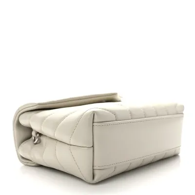 Saint Laurent Mini Loulou Crossbody Bag Crema Soft Y-Quilted Monogram Calfskin Leather Silver Hardware