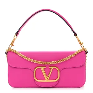 Valentino Garavani Small VLogo Loco Shoulder Bag Pink PP Calfskin Leather Gold Hardware