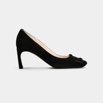Roger Vivier Trompette Pumps High Heels In Black Suede With Suede Metal Buckle (Heel Height 7cm)