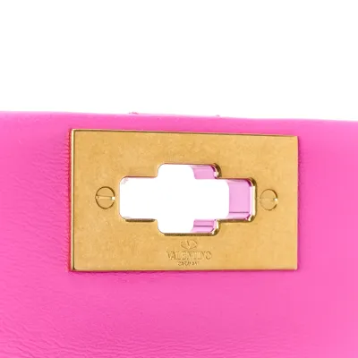 Valentino Garavani Small Roman Stud Shoulder Bag Pink PP Lacquer Monochrome Nappa Leather Incognito Hardware