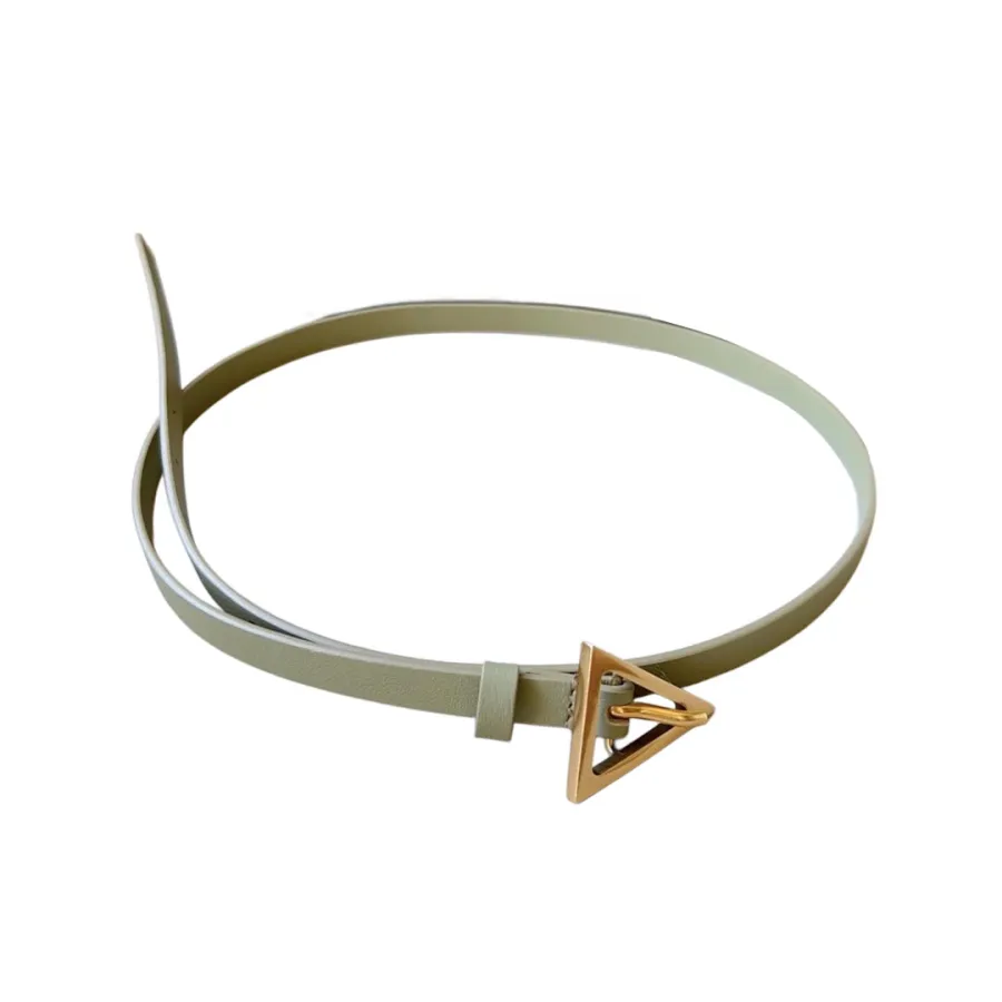 Bottega Veneta Women's Triangle Buckle Belt In Black/Green/Coffee Calfskin With Gold/Silver Hardware 13mm