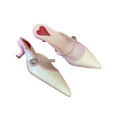 Roger Vivier Virgule Sandals In Black/White/Pink Leather (Heel Height 5.5cm)