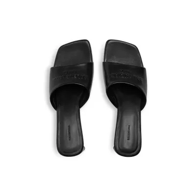 BALENCIAGA Black square toe chunky heel 60 mm sandals High Heels Slippers