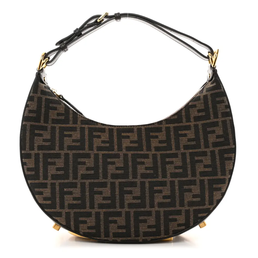 Fendi Small FF 1974 Fendigraphy Hobo Bag Tobacco/Moro/Ébano Jacquard Fabric & Grace Vitello Leather Gold Hardware