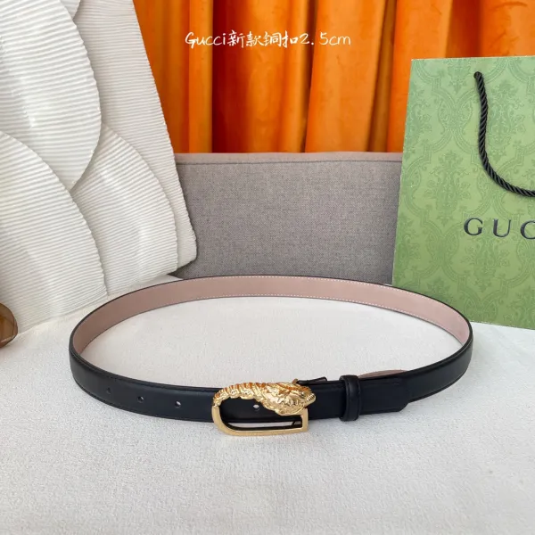 Gucci Women's G Buckle Belt In Pink/Red/Black Calfskin With Gold Hardware 25mm - Image 7
