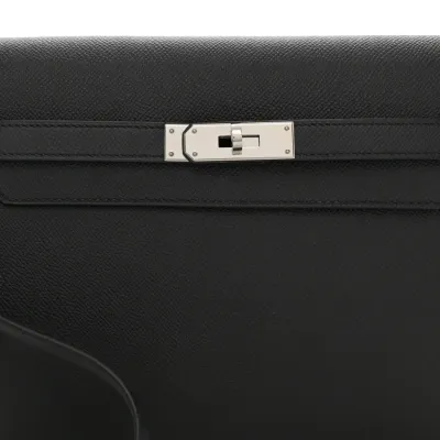 Hermès Kelly Dépêches 25 Pouch Black Epsom Leather Palladium Hardware
