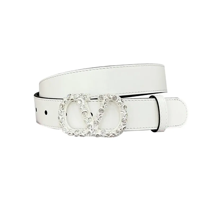 Valentino V Buckle With Crystal Belt In Black/Brown/Red/White Calfskin With Gold/Silver Hardware 30mm