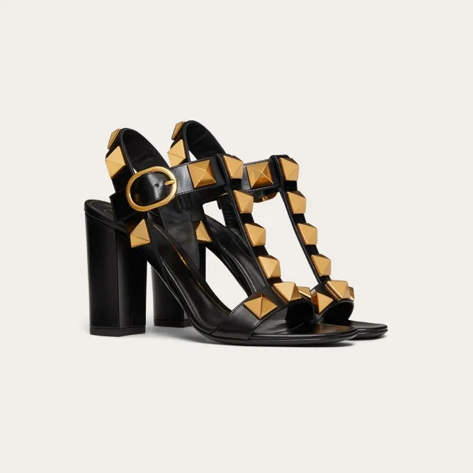 VALENTINO Rivet calfskin platform sandals (heel height 6cm)