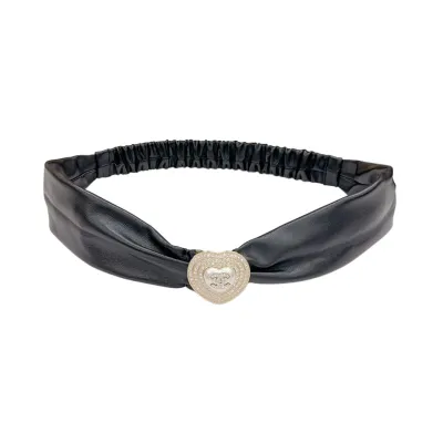 Chanel Women's Heart Buckle Elastic Belt In Black/White Lambskin With Gold Hardware 50mm