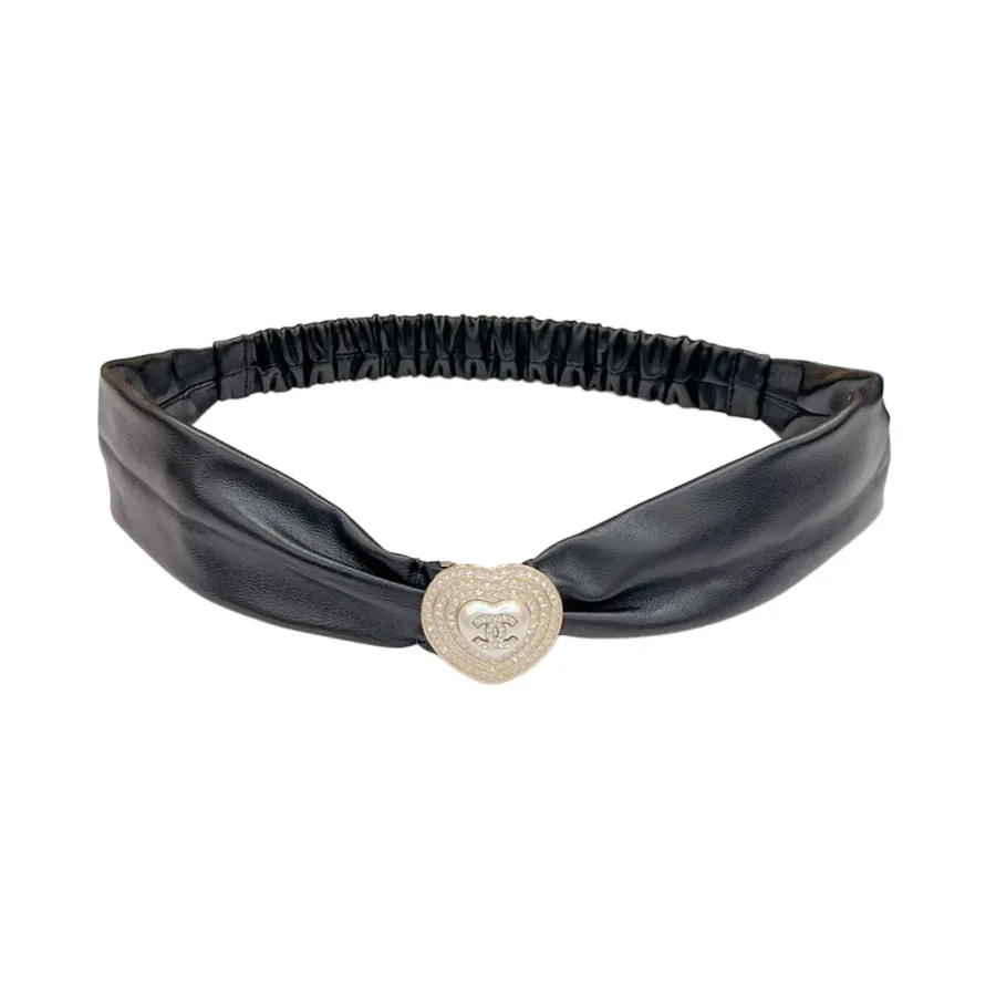 Chanel Women's Heart Buckle Elastic Belt In Black/White Lambskin With Gold Hardware 50mm