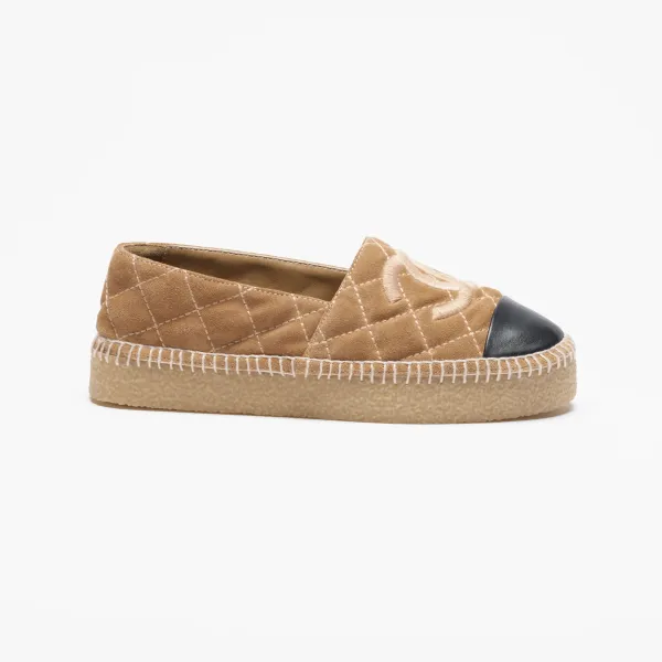 Chanel Beige and black suede calfskin and sheep leather Espadrilles