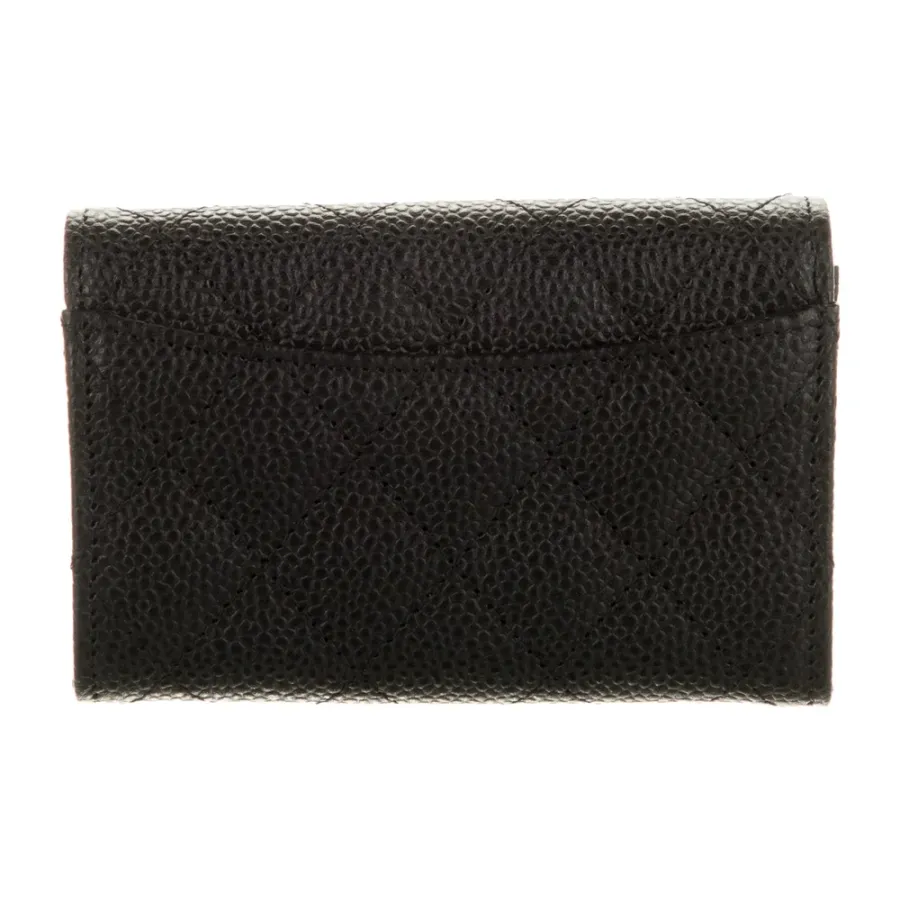 Chanel Small Interlocking CC Logo Wallet Black Quilted Leather Silver Hardware