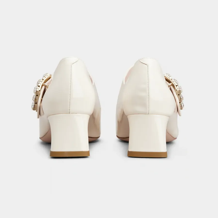 Roger Vivier Très Vivier Dasiy Mary Janes In Black/White Patent Leather With Crystal Buckle (Heel Height 4.5cm)