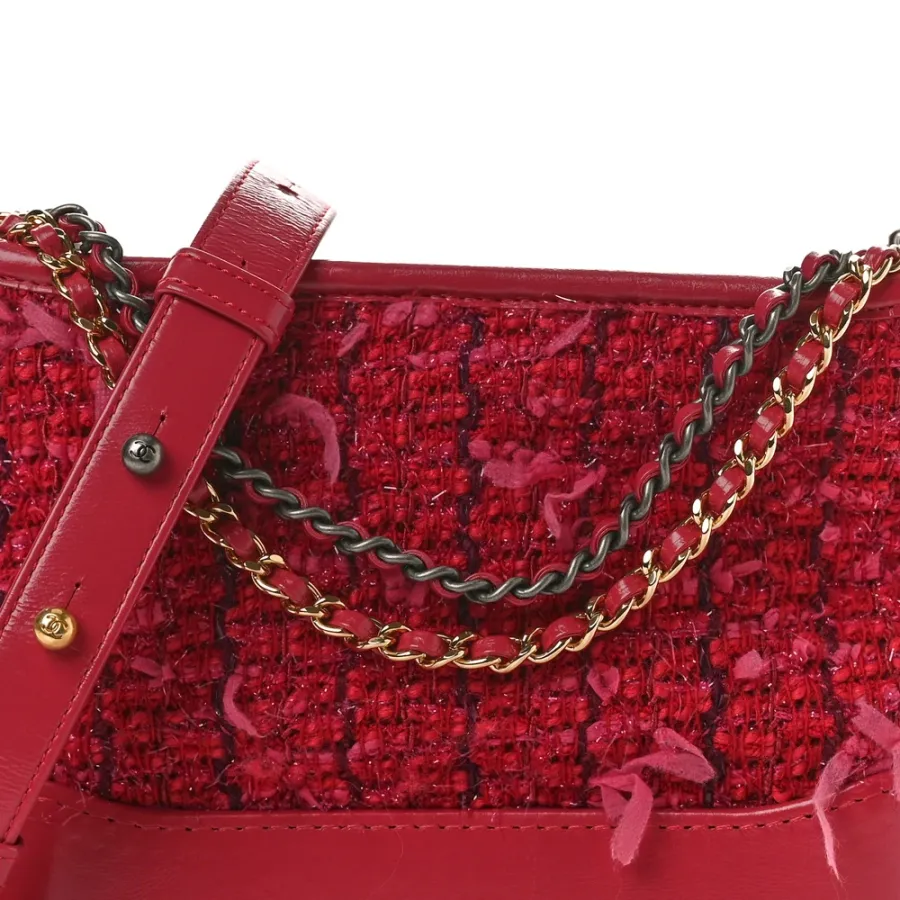 Grade Chanel Gabrielle Hobo Bag | Red Tweed   Calfskin